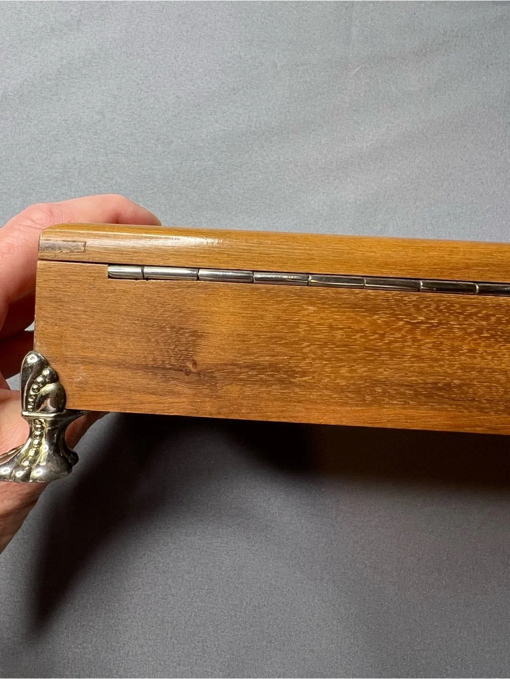 Vintage Ronson Wooden Trinket Box Silver-Plated Feet & Lid Accent | Made in USA